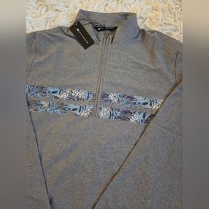 Travis Mathew Gray Zip-Up Sweater with Blue Floral Accents